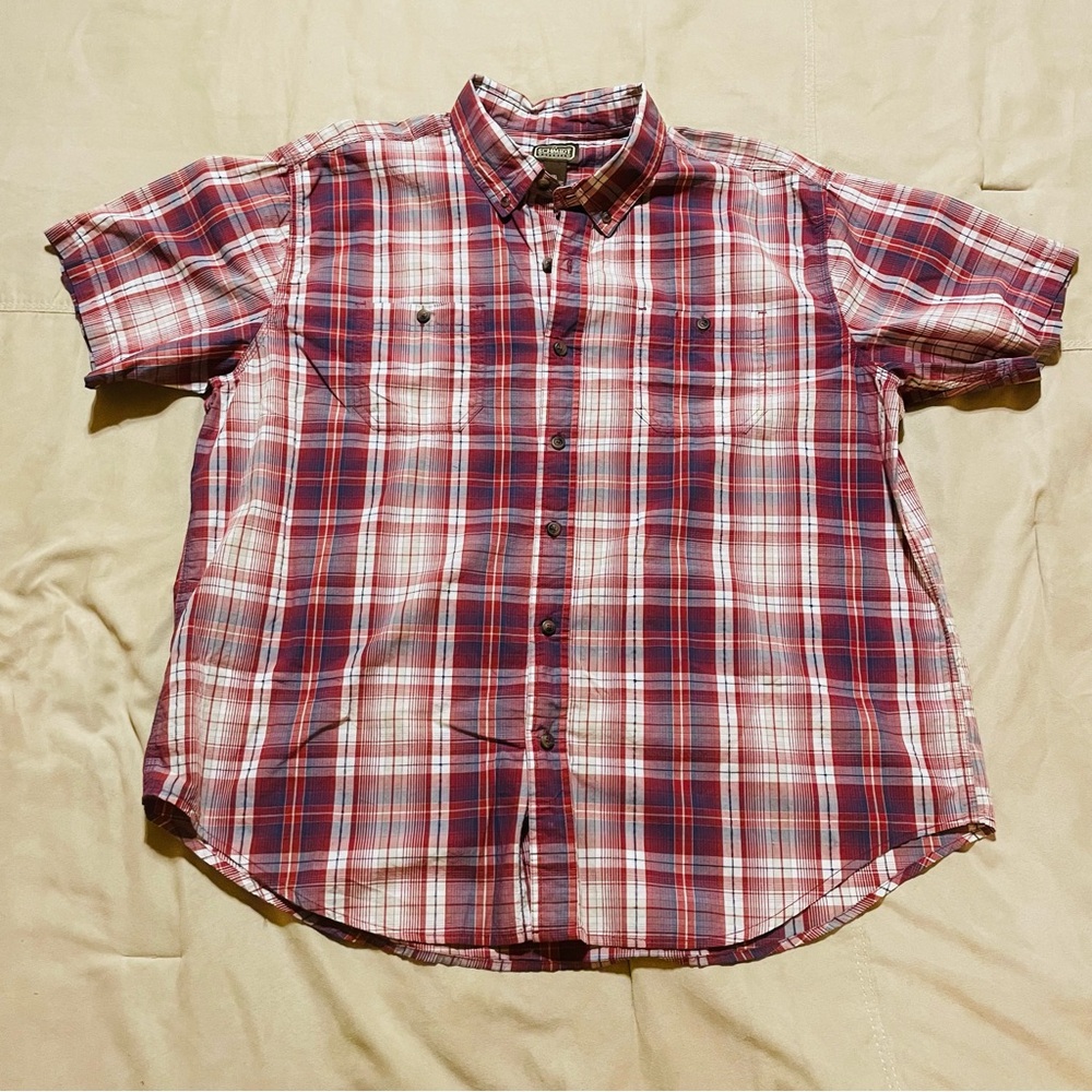 Schmidt Work Wear Mens 2XL Red Plaid Short Sleeve Button Down Shirt